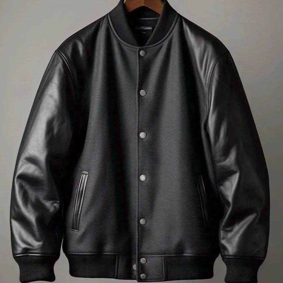Black Unisex Letterman Jacket | Premium Wool and Leather
